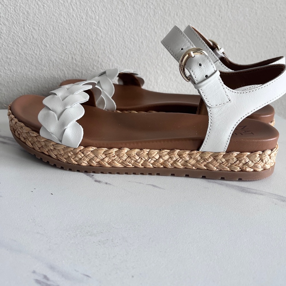 Naturalizer Neila White Leather Braided Espadrille Sandal Buckle Size 8 Wide - Picture 12 of 16